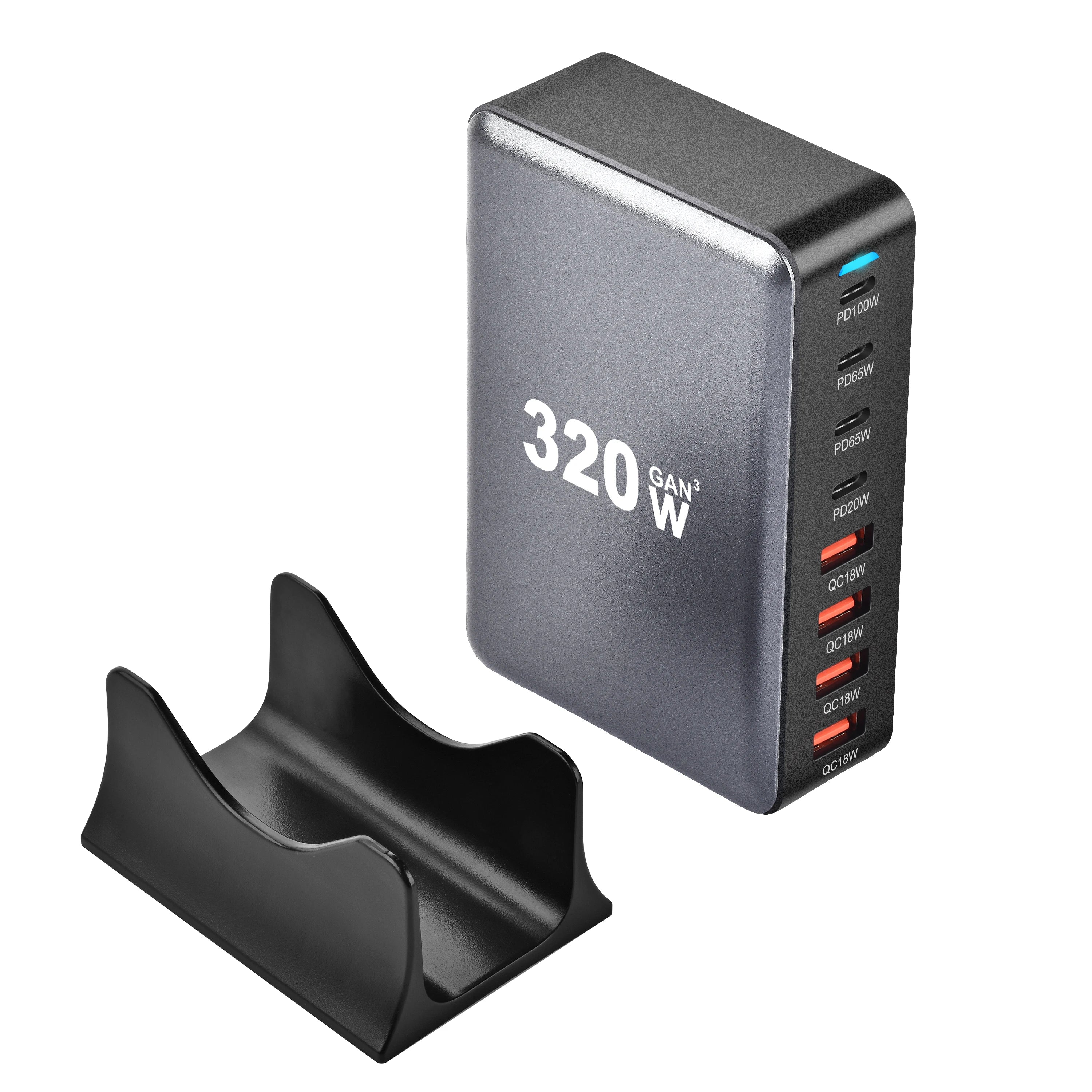Chargeur rapide GaN 320W – 8 ports USB-C & USB-A – PD 3.0