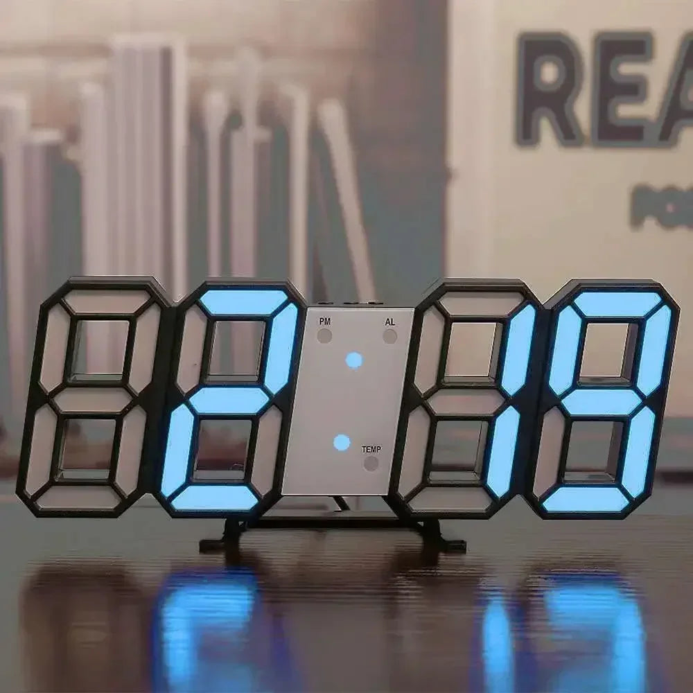 Horloge murale digitale LED 3D – Éclairage d’ambiance, affichage ajustable & mode nuit – Idéale pour chambre, salon ou bureau
