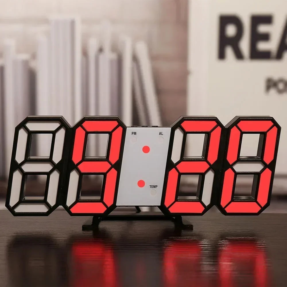Horloge murale digitale LED 3D – Éclairage d’ambiance, affichage ajustable & mode nuit – Idéale pour chambre, salon ou bureau