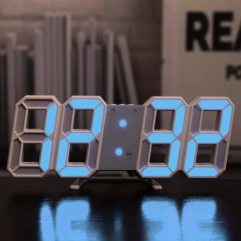 Horloge murale digitale LED 3D – Éclairage d’ambiance, affichage ajustable & mode nuit – Idéale pour chambre, salon ou bureau