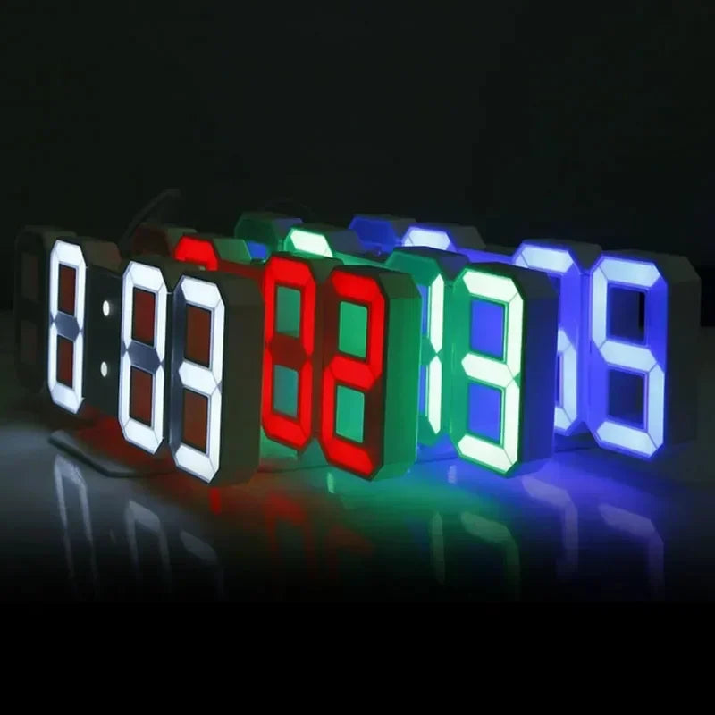 Horloge murale digitale LED 3D – Éclairage d’ambiance, affichage ajustable & mode nuit – Idéale pour chambre, salon ou bureau