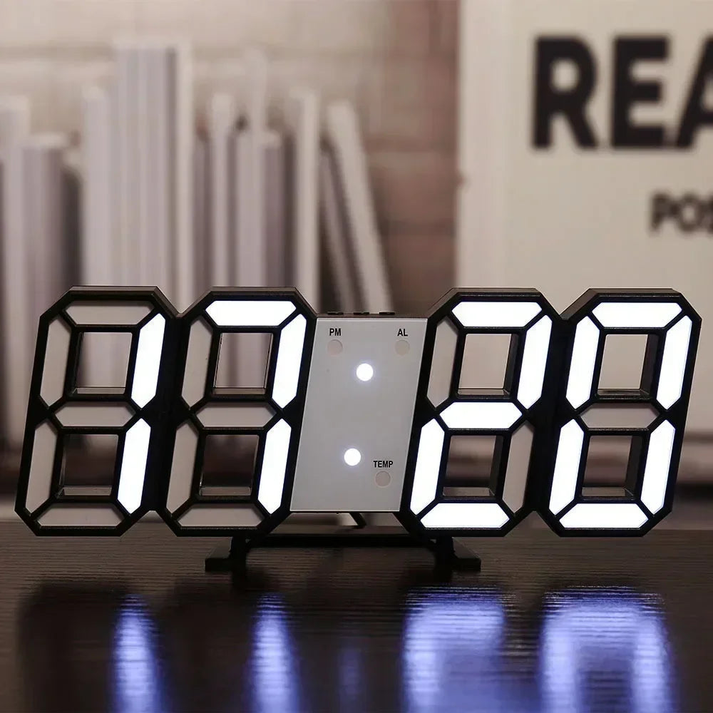 Horloge murale digitale LED 3D – Éclairage d’ambiance, affichage ajustable & mode nuit – Idéale pour chambre, salon ou bureau