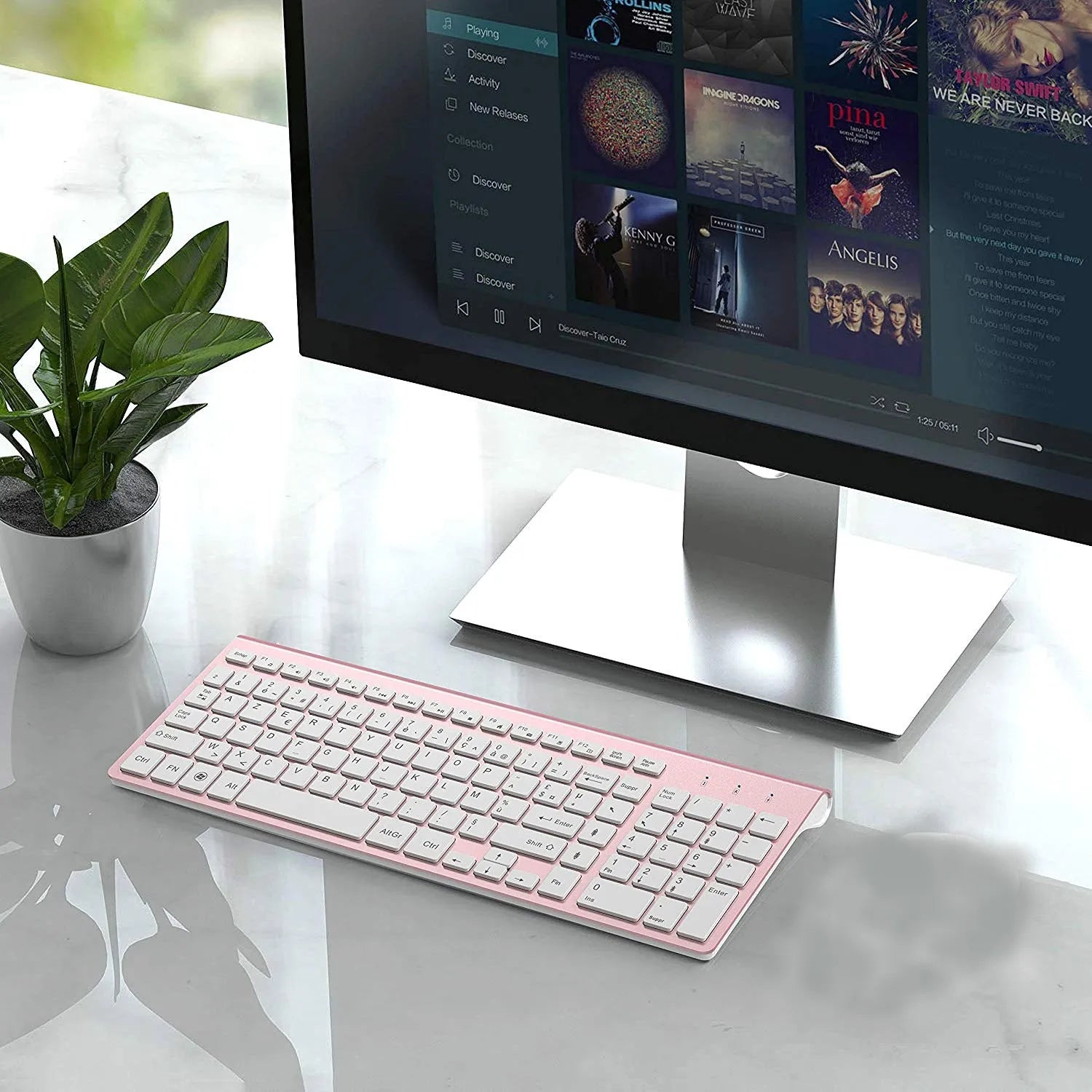 Clavier sans fil AZERTY 2.4G – Design ultra fin & silencieux – Disponible en Gris, Argent