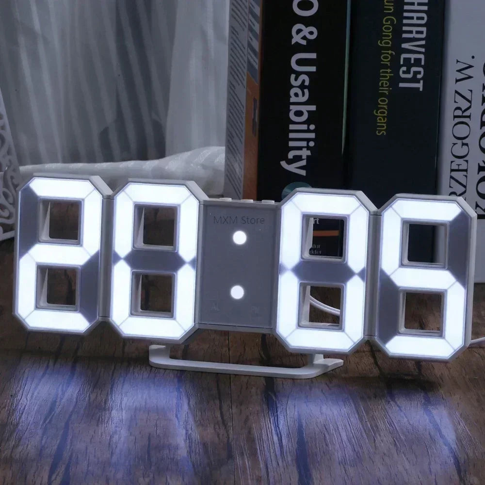 Horloge murale digitale LED 3D – Éclairage d’ambiance, affichage ajustable & mode nuit – Idéale pour chambre, salon ou bureau