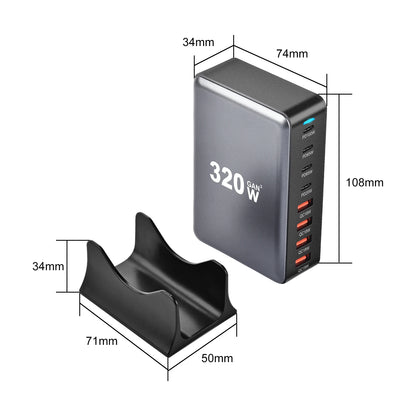 Chargeur rapide GaN 320W – 8 ports USB-C & USB-A – PD 3.0