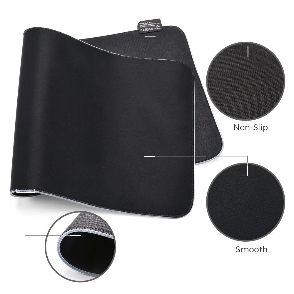 Tapis de souris RGB LED – Grand format étanche pour clavier & souris – Surface colorée pour setup gaming et e-sport