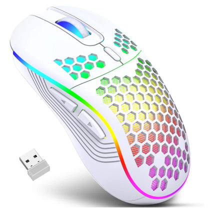 Souris gaming sans fil 2.4G – Éclairage RGB, DPI réglable, design alvéolé ergonomique – Rechargeable, compatible PC & laptop