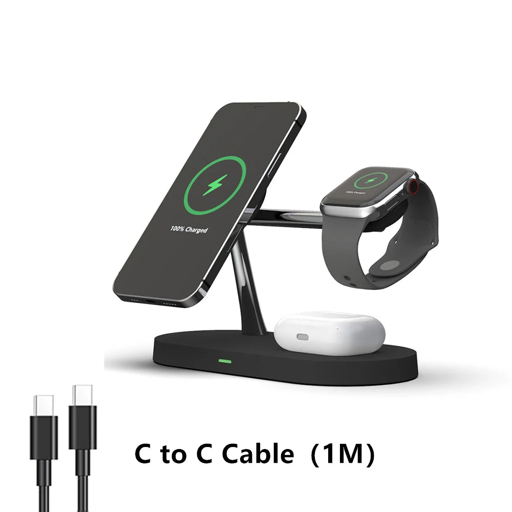 Station de charge sans fil 3-en-1 – Charge rapide pour iPhone, Apple Watch & AirPods – Support compatible séries 12 à 16