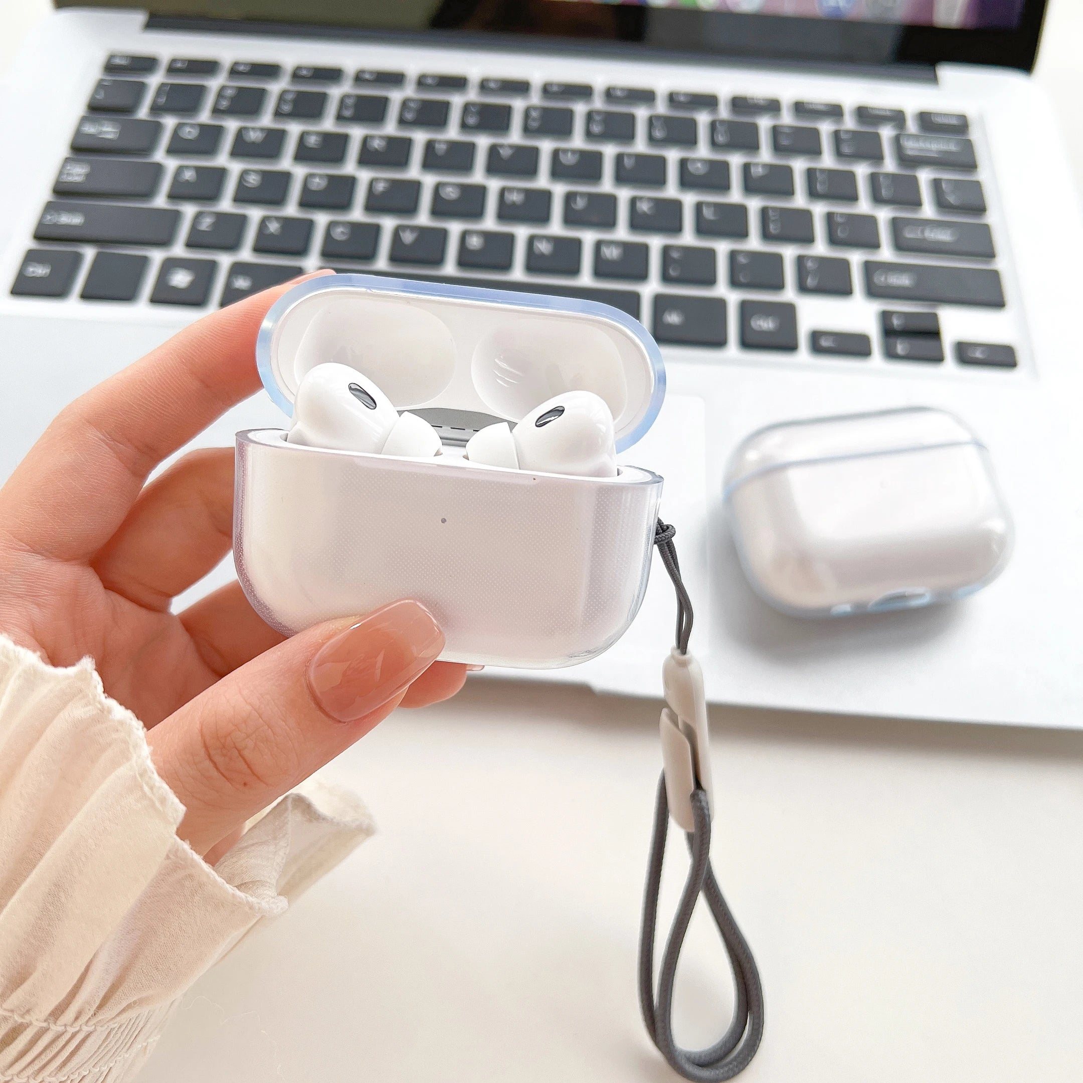 Coque transparente en TPU souple pour AirPods 1/2/3/Pro/Pro2 – Étui antichoc avec dragonne incluse