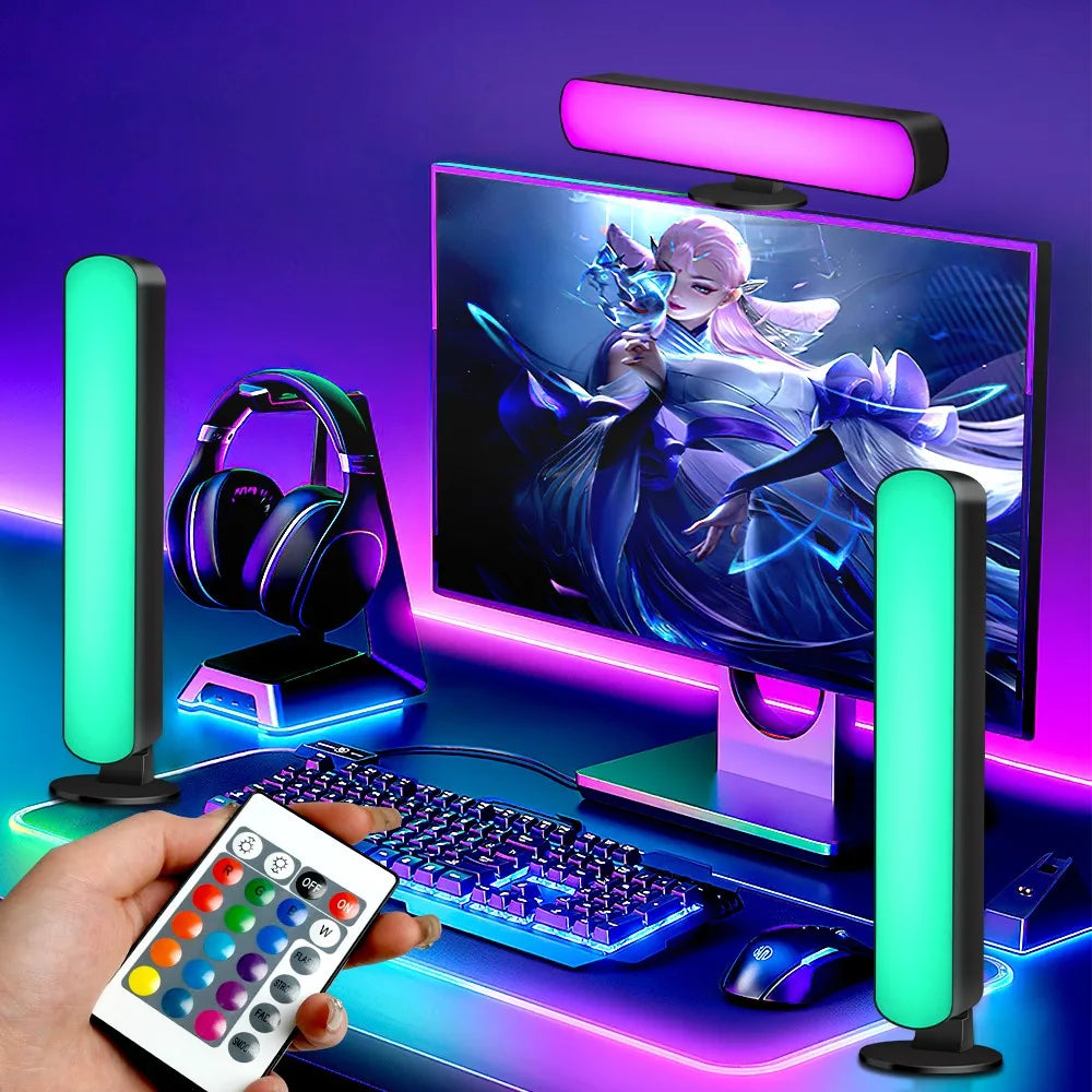 Lampe d’ambiance RGB pour bureau et écran – Bande LED avec télécommande, capteur audio et éclairage d’ambiance PC ou TV