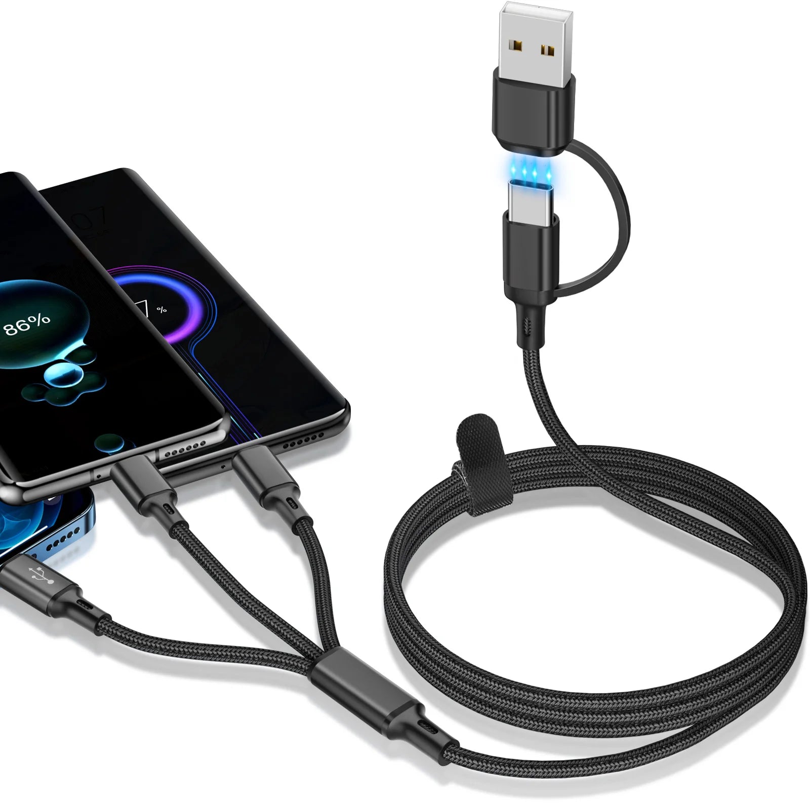 Câble multi-charge 3-en-1 – iPhone / USB-C / Micro USB