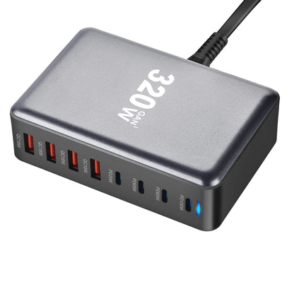 Chargeur rapide GaN 320W – 8 ports USB-C & USB-A – PD 3.0