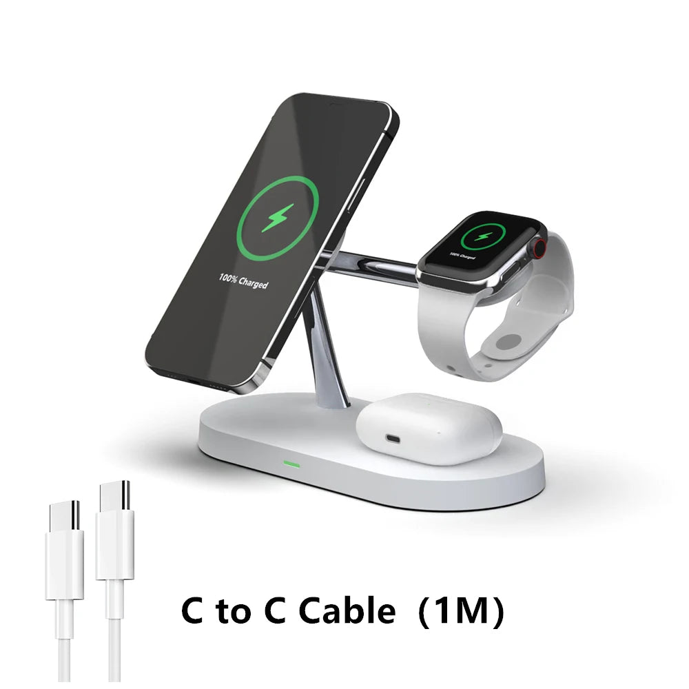 Station de charge sans fil 3-en-1 – Charge rapide pour iPhone, Apple Watch & AirPods – Support compatible séries 12 à 16