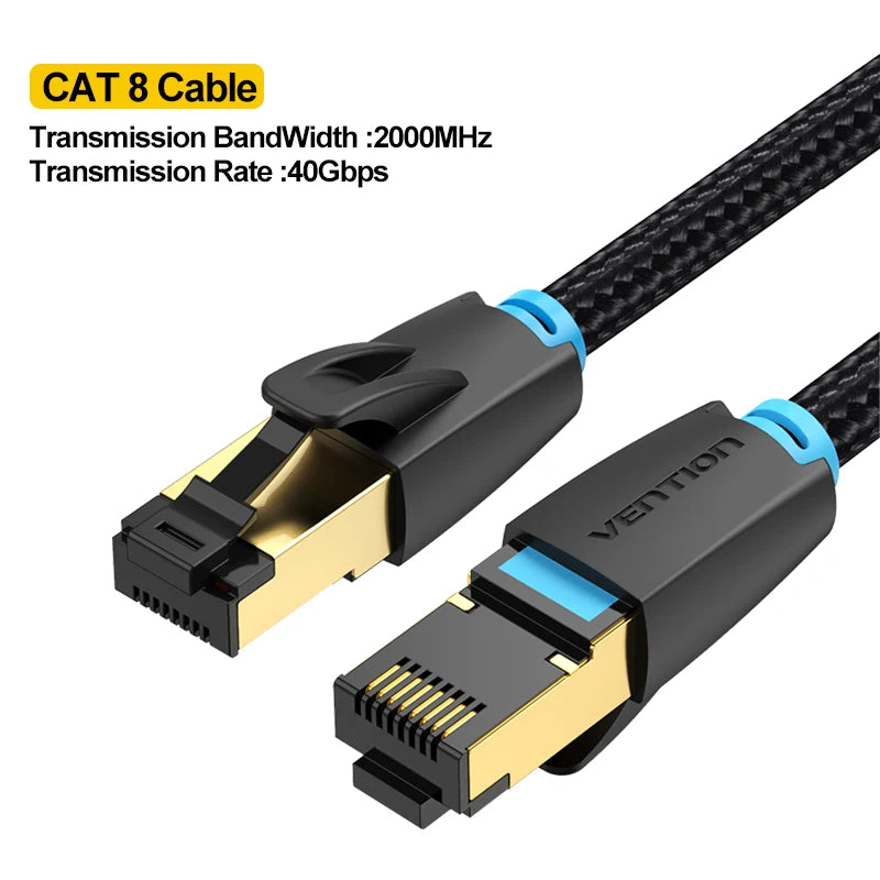 Câble Ethernet Cat8 – 40 Gbps, 2000 MHz – Haut débit double blindage pour PC, routeur, modem, gaming