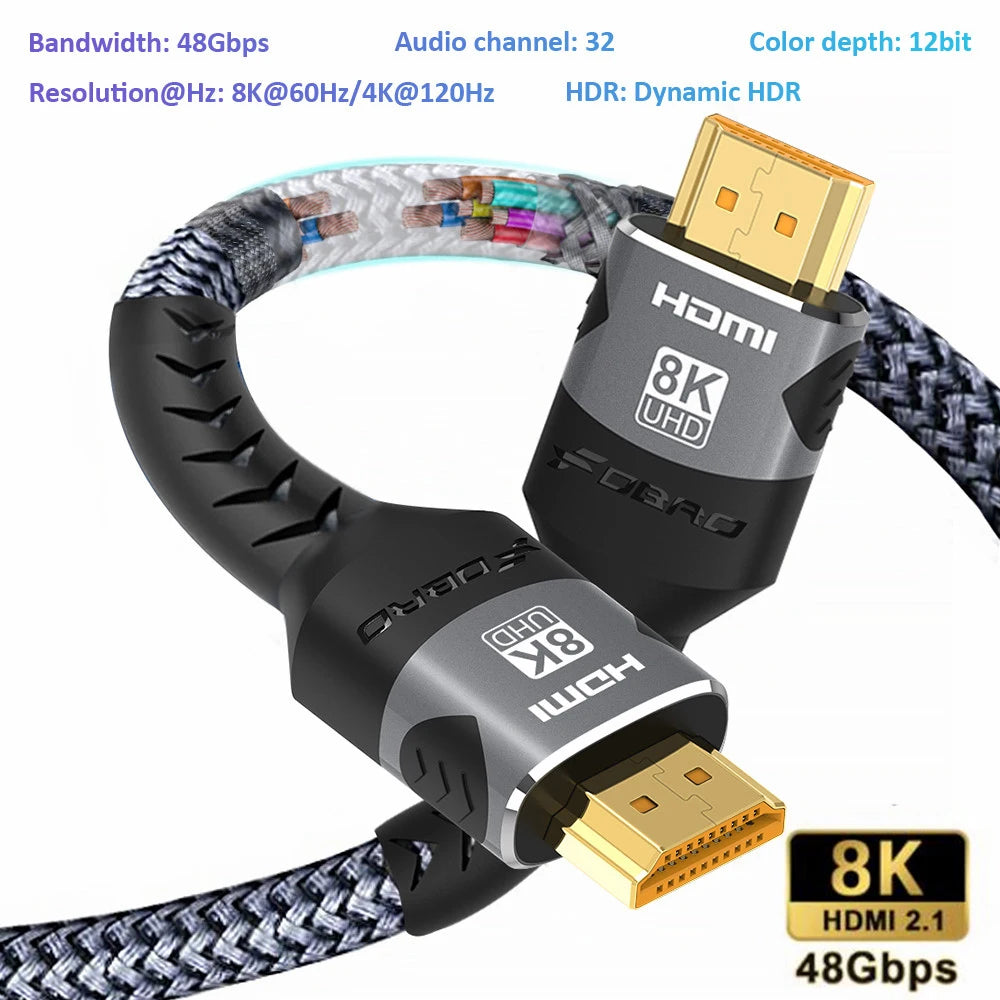 Câble HDMI 2.1 Ultra HD 8K (48Gbps) – 8K@60Hz / 4K@120Hz – Compatible RTX 3080, PS5, PC, TV