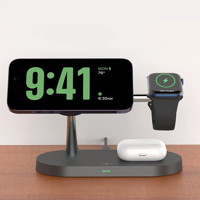 Station de charge sans fil 3-en-1 – Charge rapide pour iPhone, Apple Watch & AirPods – Support compatible séries 12 à 16