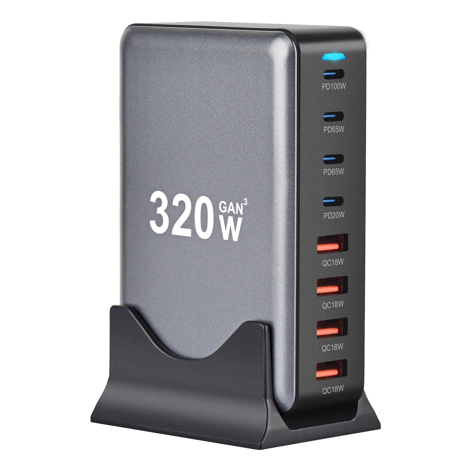 Chargeur rapide GaN 320W – 8 ports USB-C & USB-A – PD 3.0