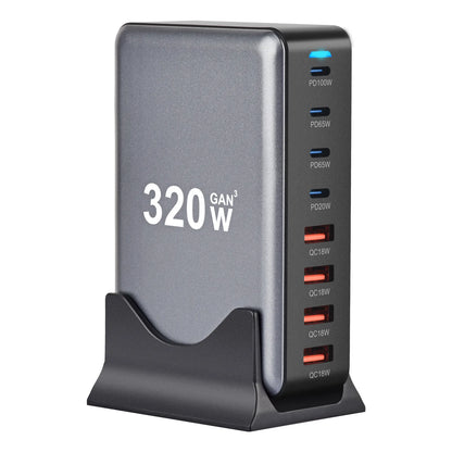 Chargeur rapide GaN 320W – 8 ports USB-C & USB-A – PD 3.0